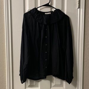 Doen Jana cotton top - Black - Ruffled organic cotton Button-Up Blouse - medium